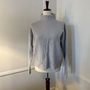 Tahari Gray and White Striped Turtleneck